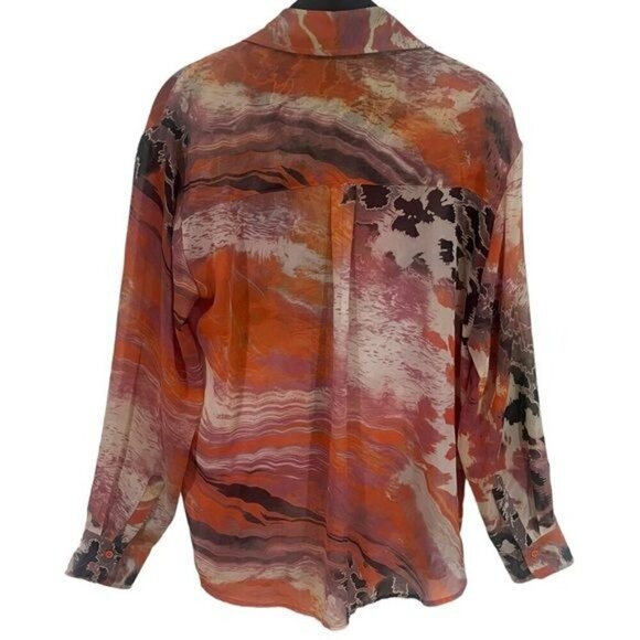 Bellatrix Orange Purple and Ivory Sheer Long Sleeve Buttondown Blouse Size S - Picture 4 of 10